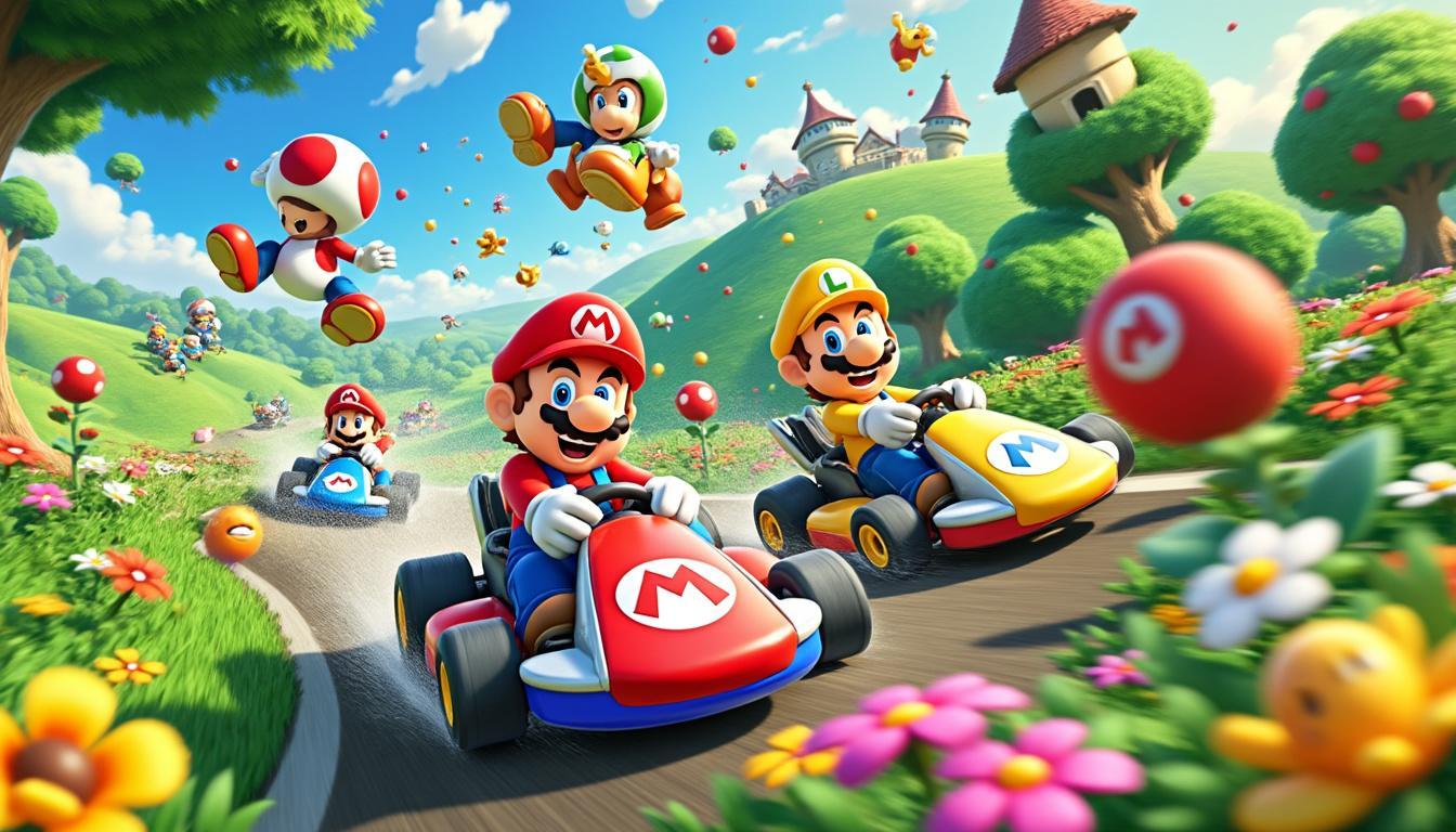 plongez dans l'univers palpitant de « mario kart world » ! ce road trip hilarant allie paysages bucoliques et chaos frénétique, promettant des aventures mémorables. rejoignez vos personnages préférés pour une course effrénée à travers des décors enchanteurs et des défis inattendus. prêt à vivre des moments de pure folie ?