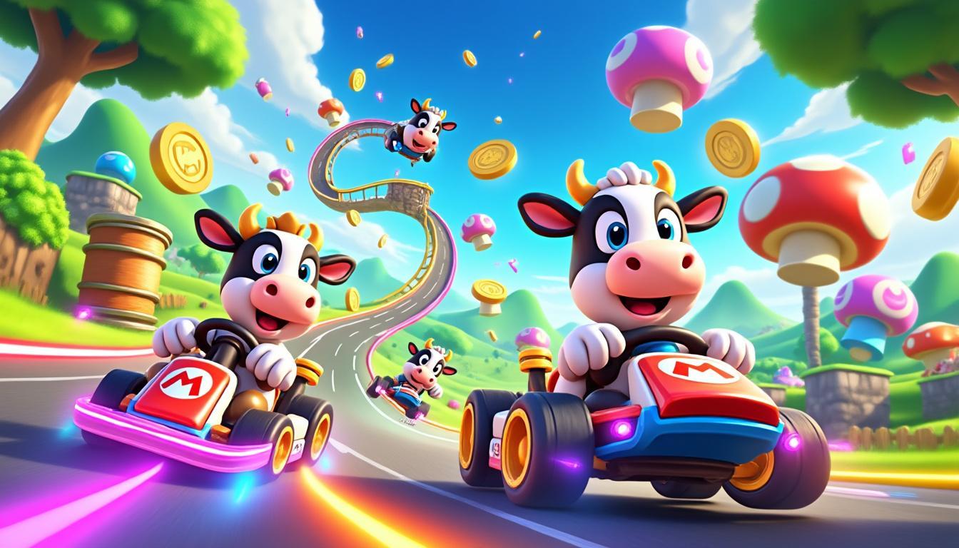 découvrez les surprises étonnantes du mode en ligne de mario kart world, où l'aventure et le fun se rencontrent, y compris des vaches inattendues sur les pistes !